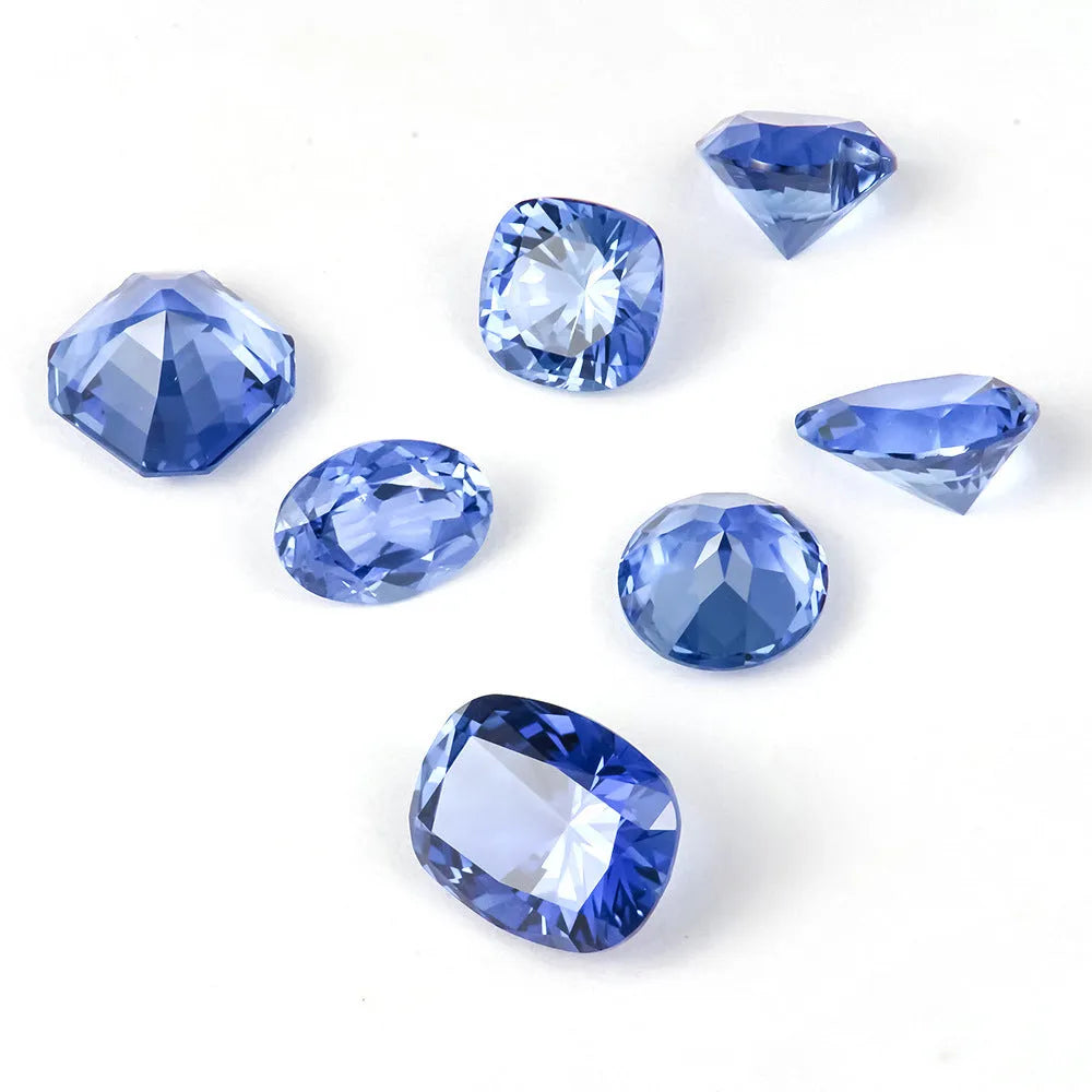 Royal blue heart-shaped tiara cut cubic zirconia loose gemstone on white background