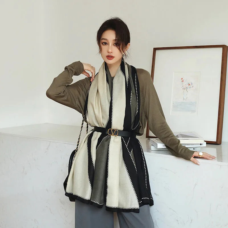 Vintage printed mid-length polyester scarf in 180cm by 90cm dimensions showing pattern detail