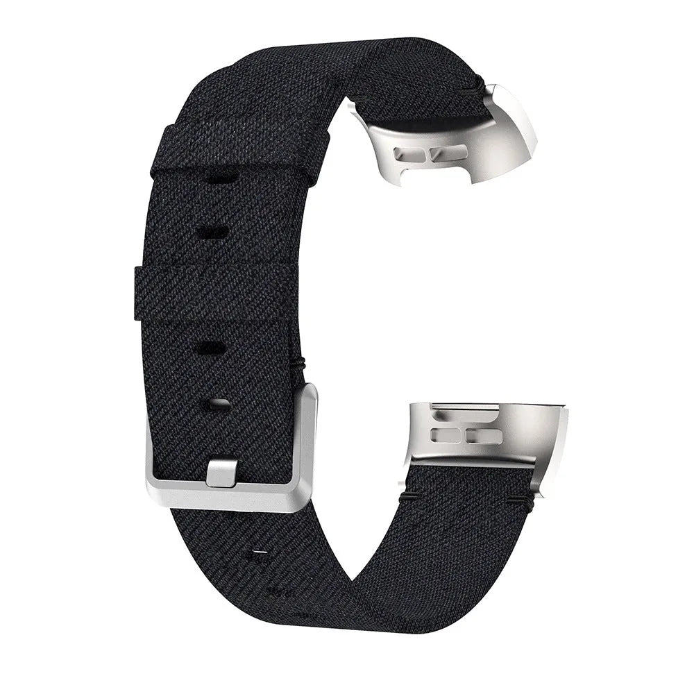 Nylon canvas sports wristband for Fitbit Charge 3 in black with textured strap surface