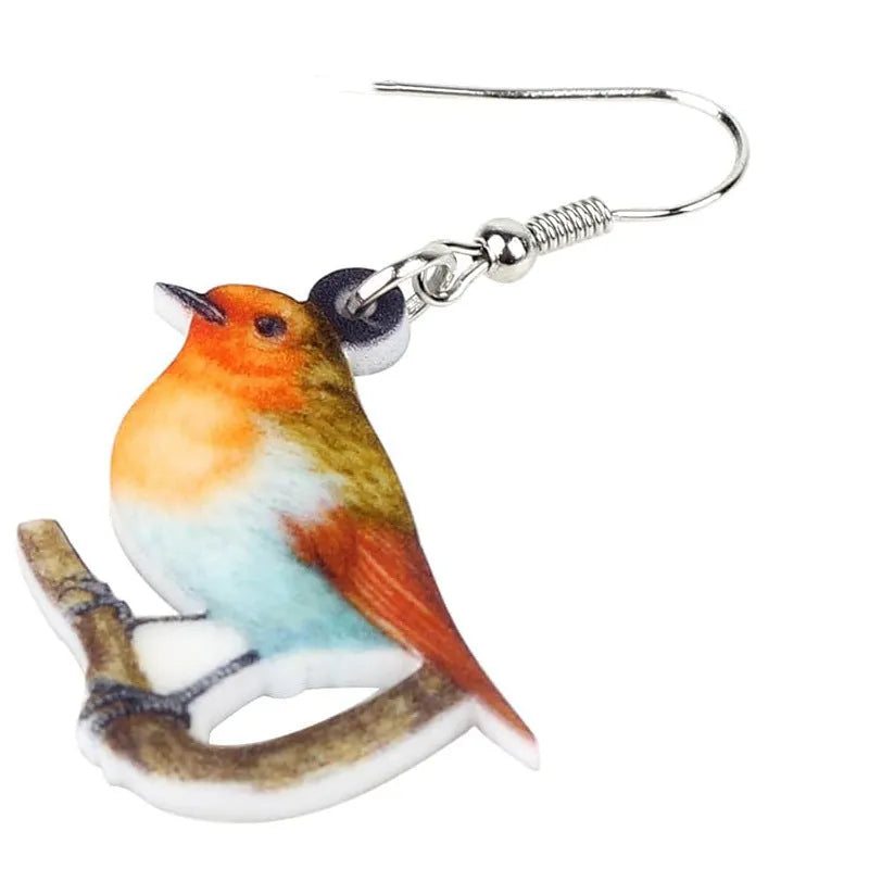 Acrylic Blue Titmouse animal modelling geometric pendant earrings with printed snake elements