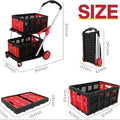 Blue foldable shopping trolley with two plastic baskets showing collapsed and extended positions