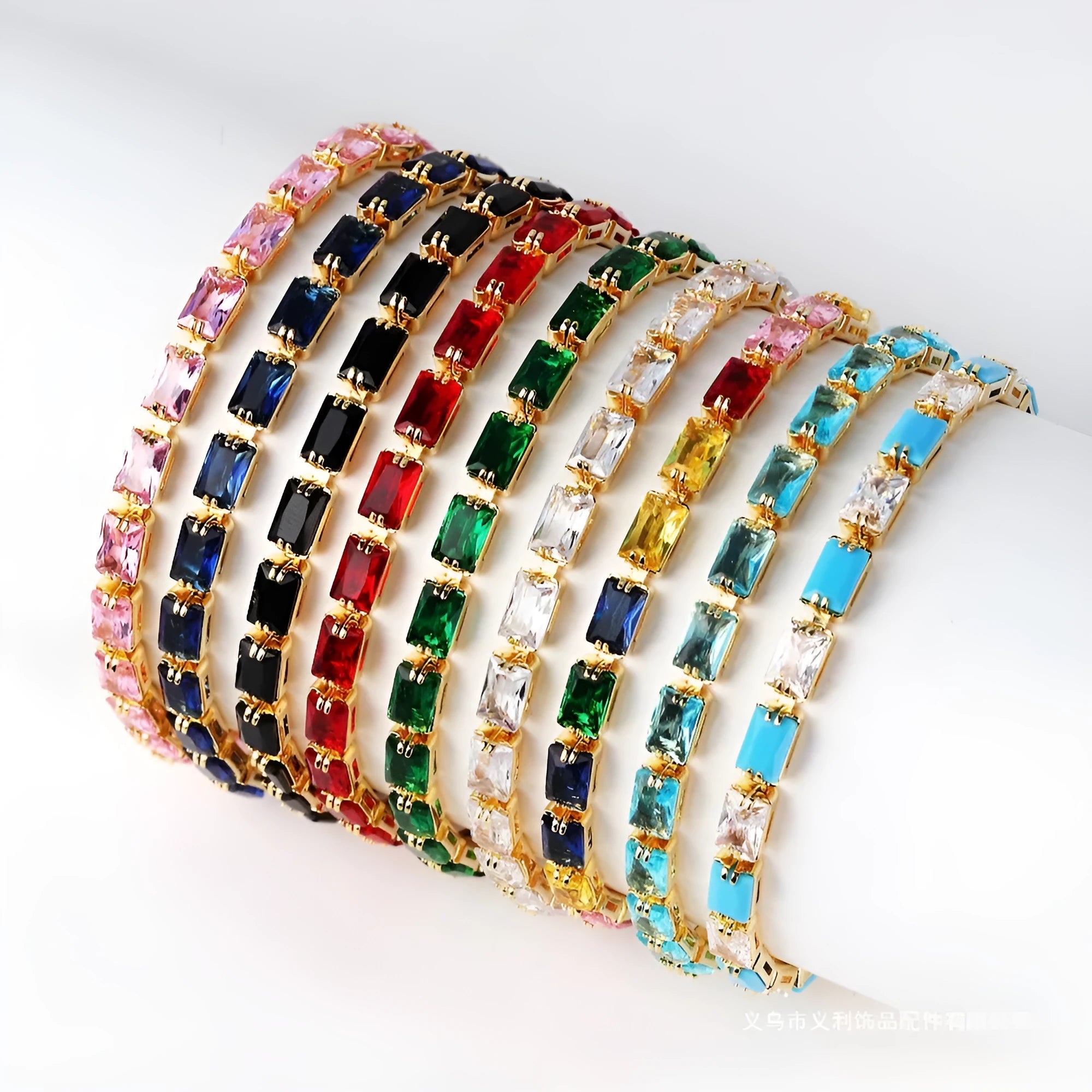Women's zircon bracelet with electroplated finish and multiple stone colour options