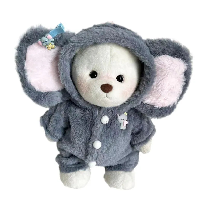 Grey elephant print jumpsuit for 30cm Lina bear doll made from plush fabric