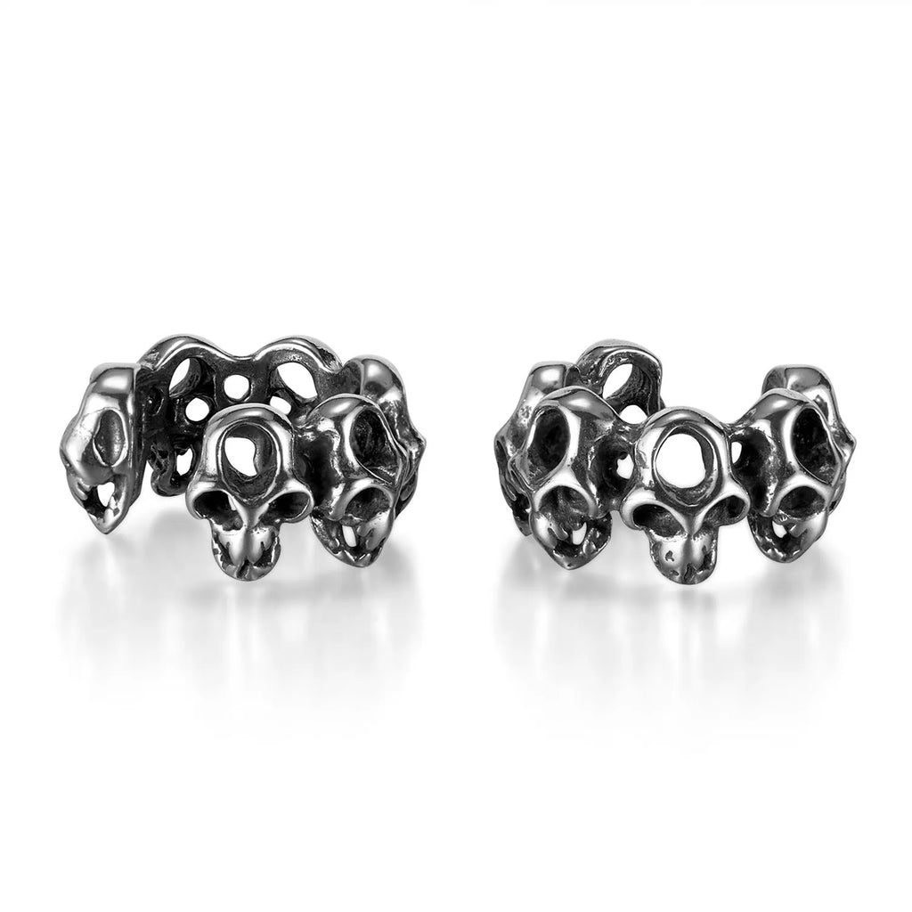 Stainless steel hollow skull ear clip earrings with geometric retro design