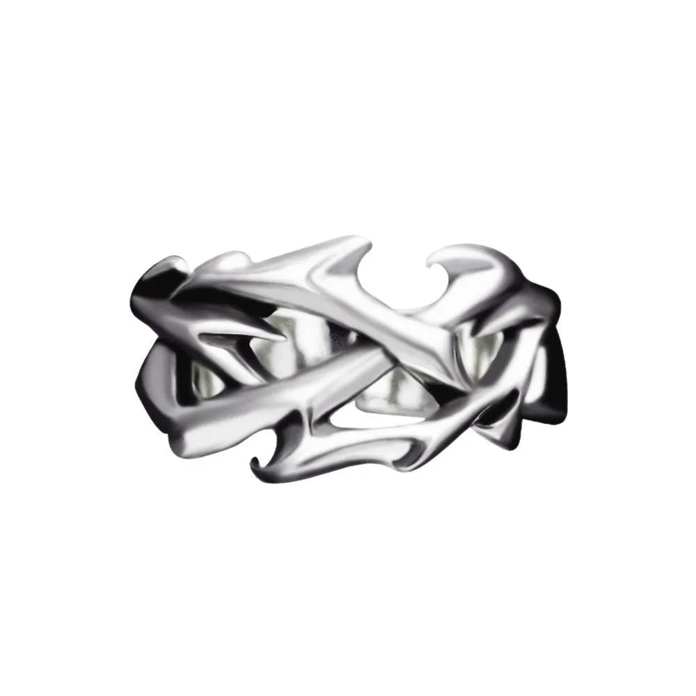 Copper men's ring with geometric thorn flower design and adjustable opening in J2150 colour