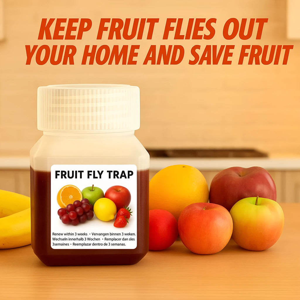 Bottle of SK003 fruit fly bait liquid for use in pest traps.