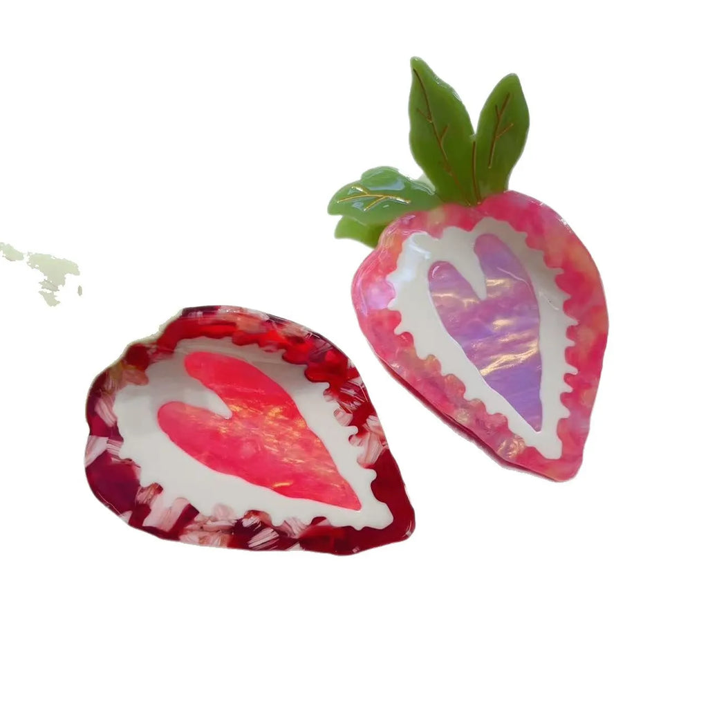 Love Honey strawberry motif hairpin in red or pink colour, handcrafted in a pastoral style.