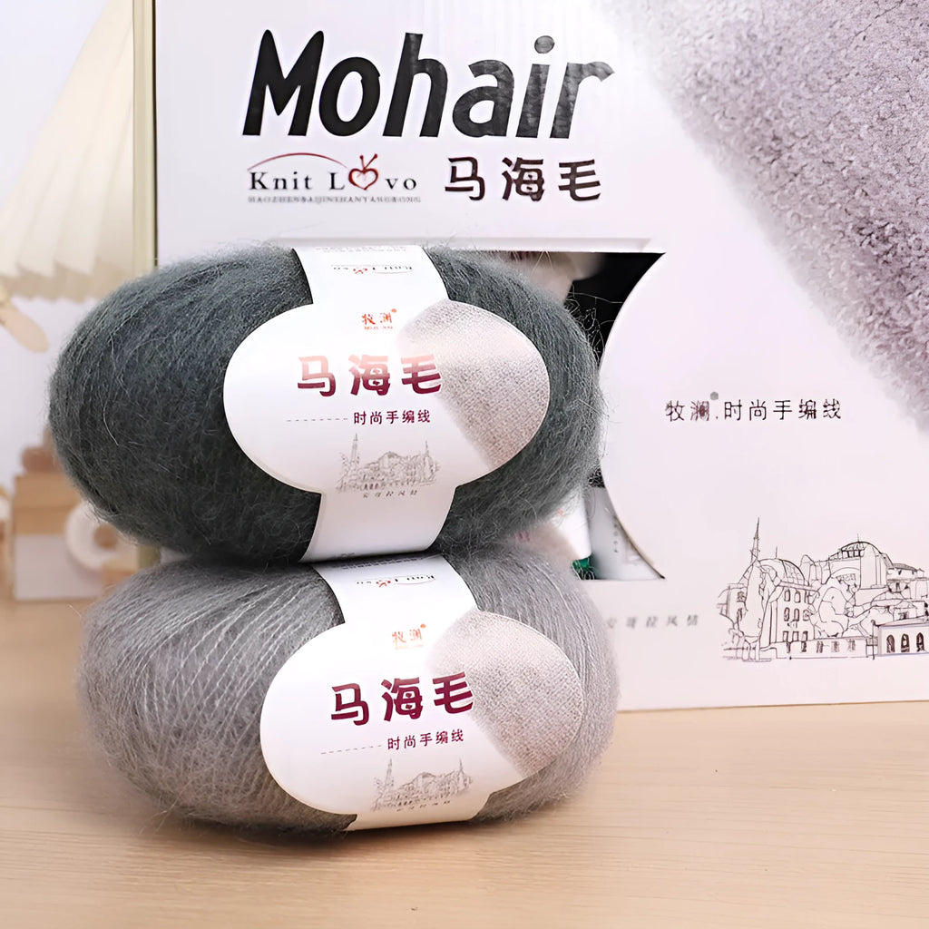 Mohair wool ball for DIY scarf knitting kit in choice of 34 colours including white, grey, red, blue, and green