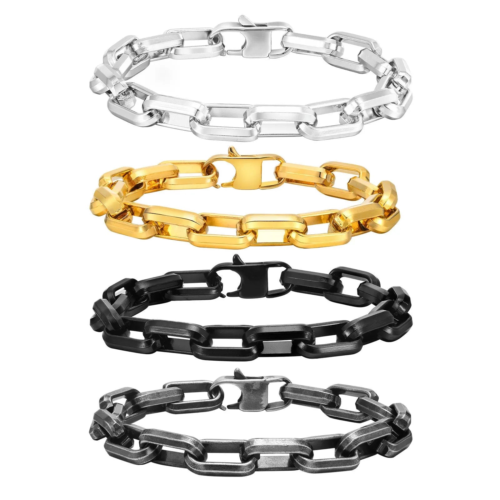 Men's titanium steel square chain bracelet in electroplated black gold retro or steel colours