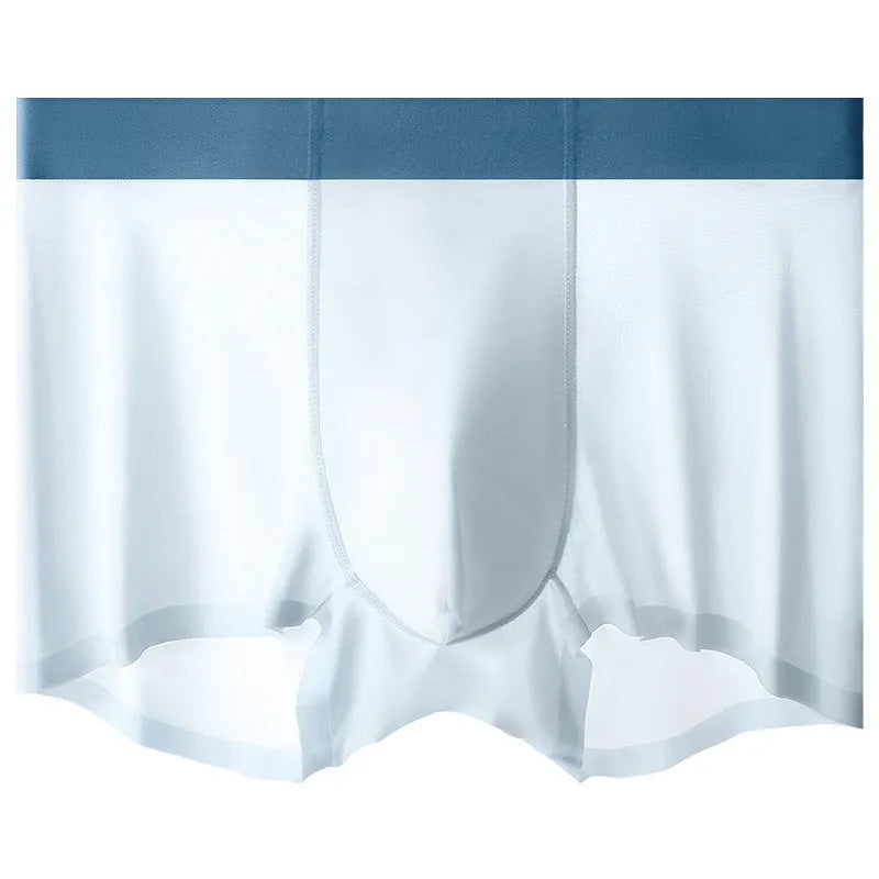 Men's seamless ice silk shorts in bean green, shown flat, highlighting the mid-waist and hip-lifting design.