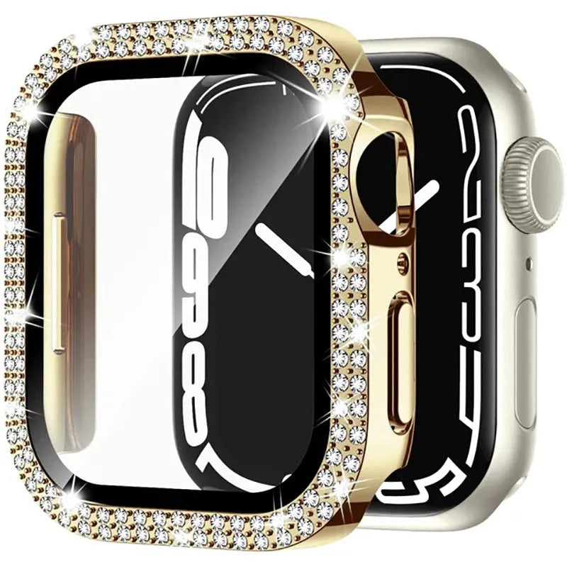 Apple Watch case with Double Diamond glass and privacy screen in rose gold colour for a 44mm model.