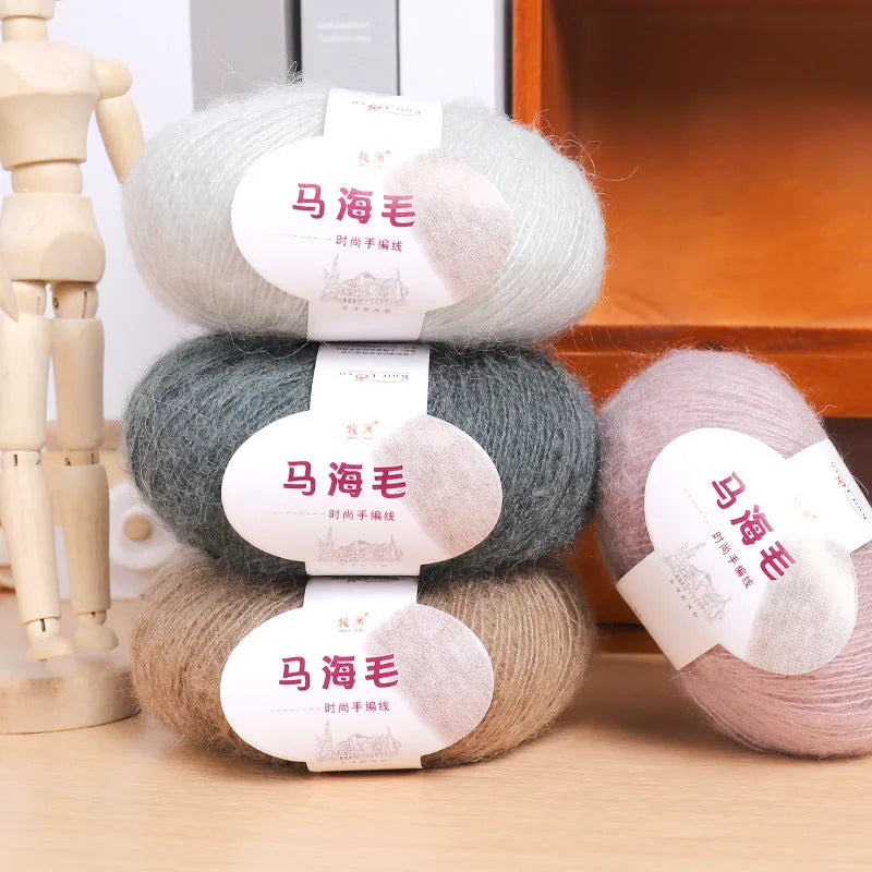 Mohair wool ball for DIY scarf knitting kit in choice of 34 colours including white, grey, red, blue, and green