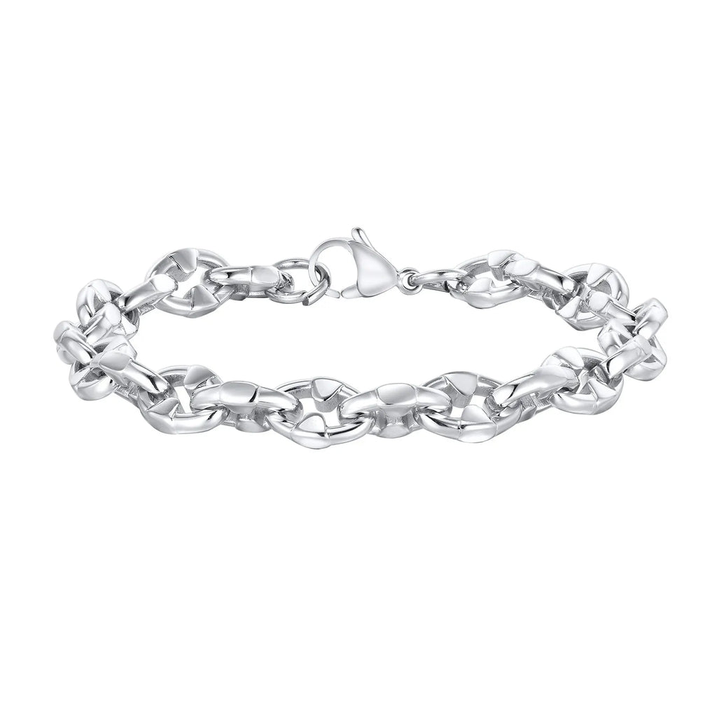 Stainless steel handmade thick geometric chain bracelet in steel colour for men's hip hop fashion