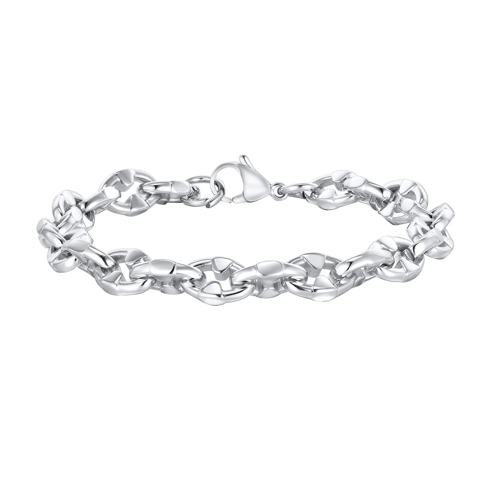 Stainless steel handmade thick geometric chain bracelet in steel colour for men's hip hop fashion