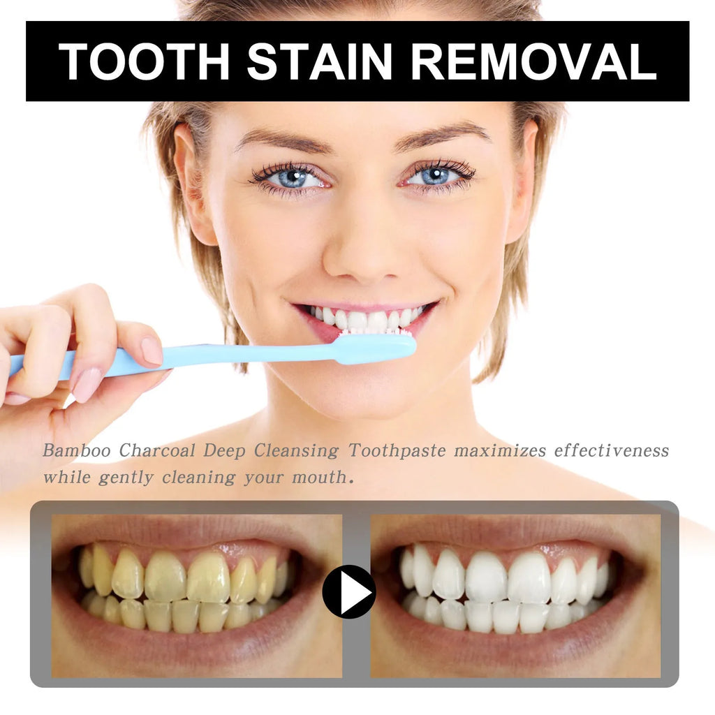 30ml tube of bamboo charcoal bright white stain removing toothpaste.