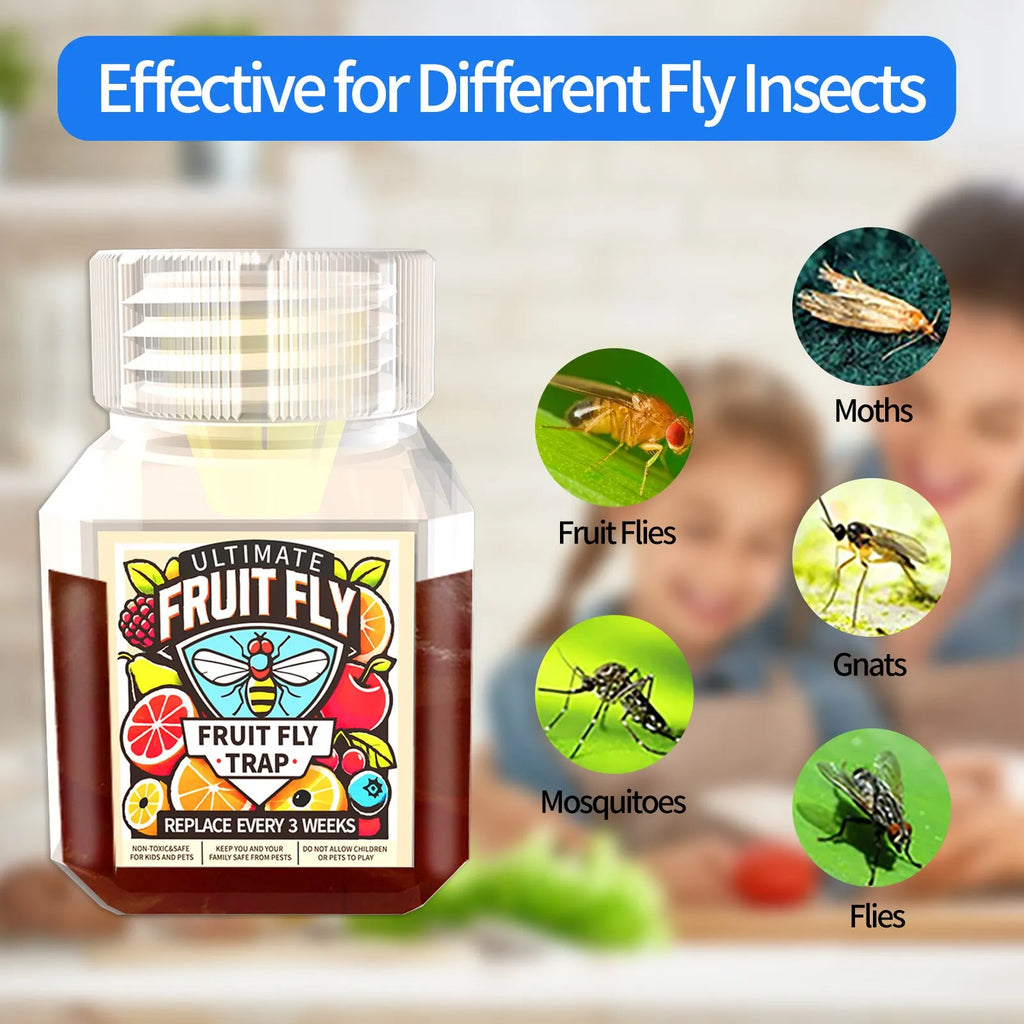 Bottle of SK003 fruit fly bait liquid for use in pest traps.