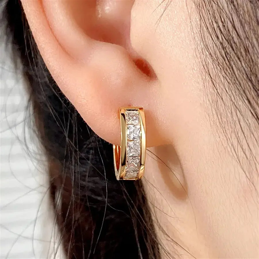 Geometric quadrilateral copper earrings with gold or silver tone finish for women