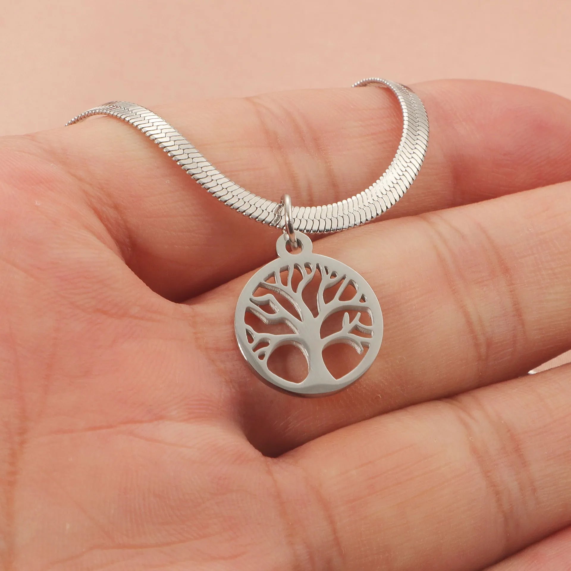 Stainless steel Lucky Tree clavicle chain necklace with adjustable snake bone chain and tree pendant