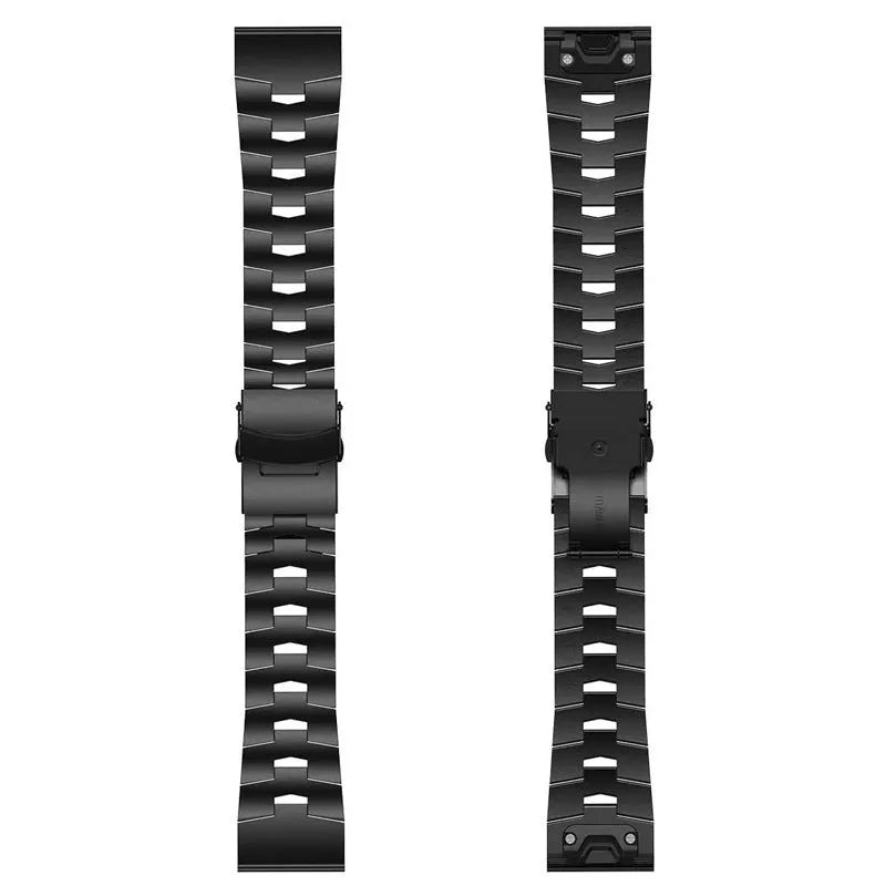 Garmin Fenix Jiaming watch replacement strap in silver, black, and titanium colours showing 22mm and 26mm width options.
