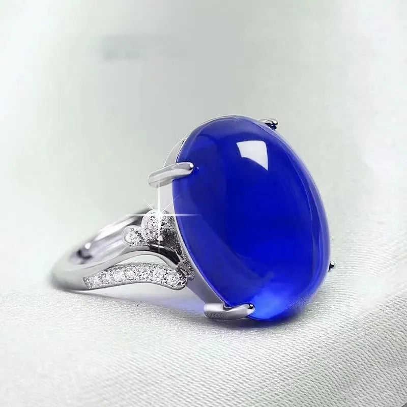 Adjustable geometric alloy ring in ethnic style with natural sapphire appearance