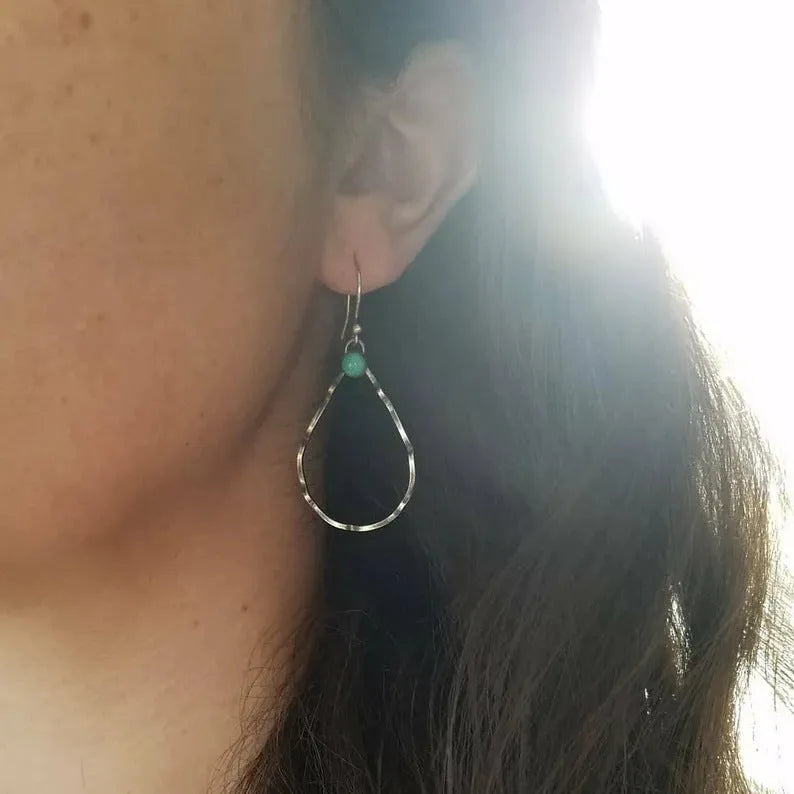 Bohemian style geometric circle earrings with turquoise detail in antique silver finish