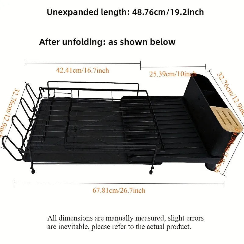 Retractable kitchen dish drying rack for cutlery and cups