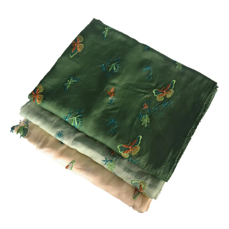 Pure ramie Hanfu fabric in beige, grass green, or dark green colours showing traditional cloth texture