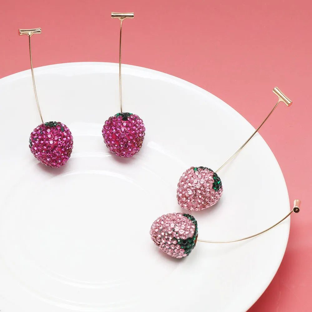Red strawberry geometry earrings for women with zinc alloy construction