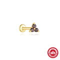 S925 sterling silver geometric ear stud with rainbow stone and super shiny gold-colour finish.