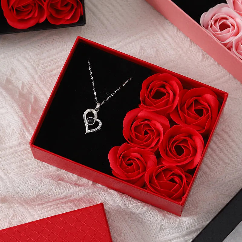 Korean style soap flower gift box set with handbag in red, pink or black colour options
