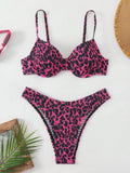 Women's leopard point print bikini swimsuit with backless design showing brown mixed colour option