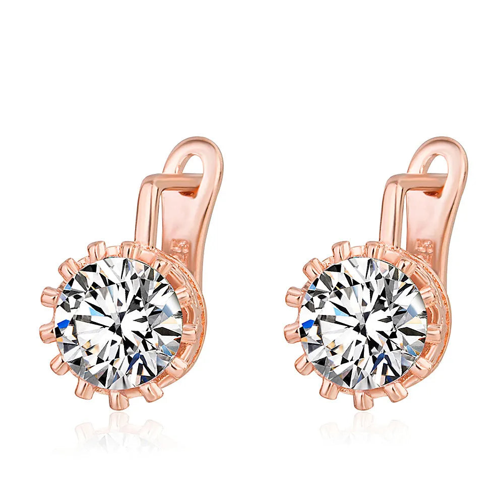 Korean retro crown ear clips for women with white diamond detailing on copper with rose gold or white gold colour finish