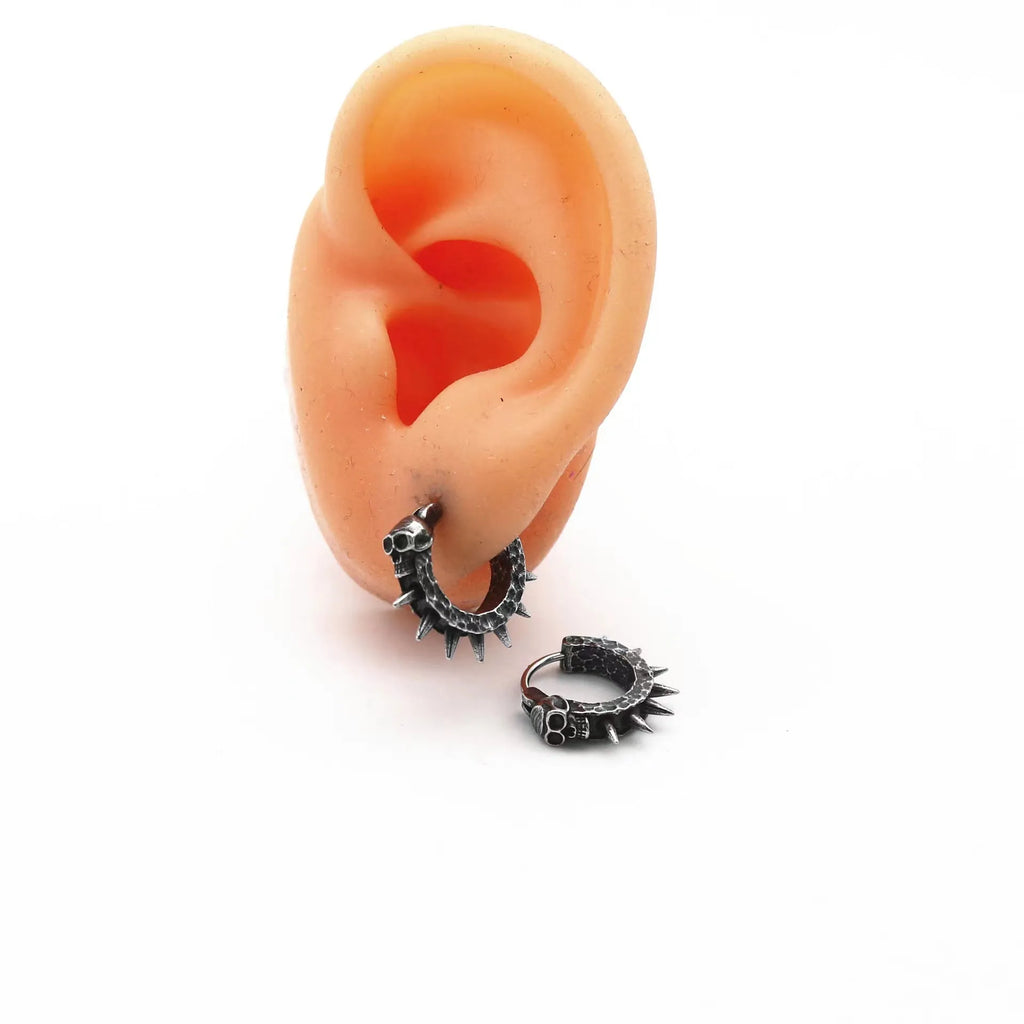 Retro black punk motorcycle stud earrings with geometry shape in alloy and copper plastic