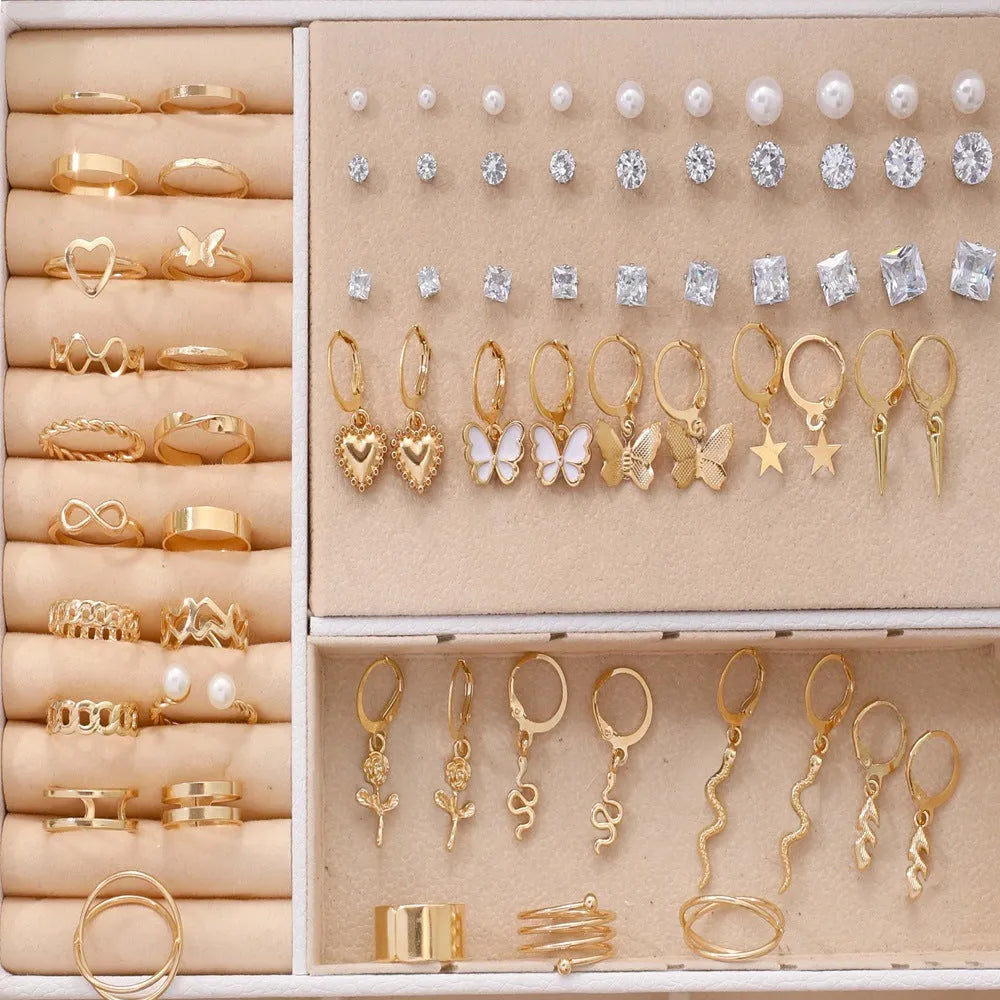 108-piece geometric alloy earring combination set with electroplated gold and yellow finishes