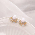 Women's retro fan-shaped opal rhinestone earrings with electroplated silver finish