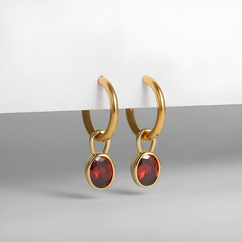 Women's copper retro oval zircon earrings showing ellipse shape in six colour variations