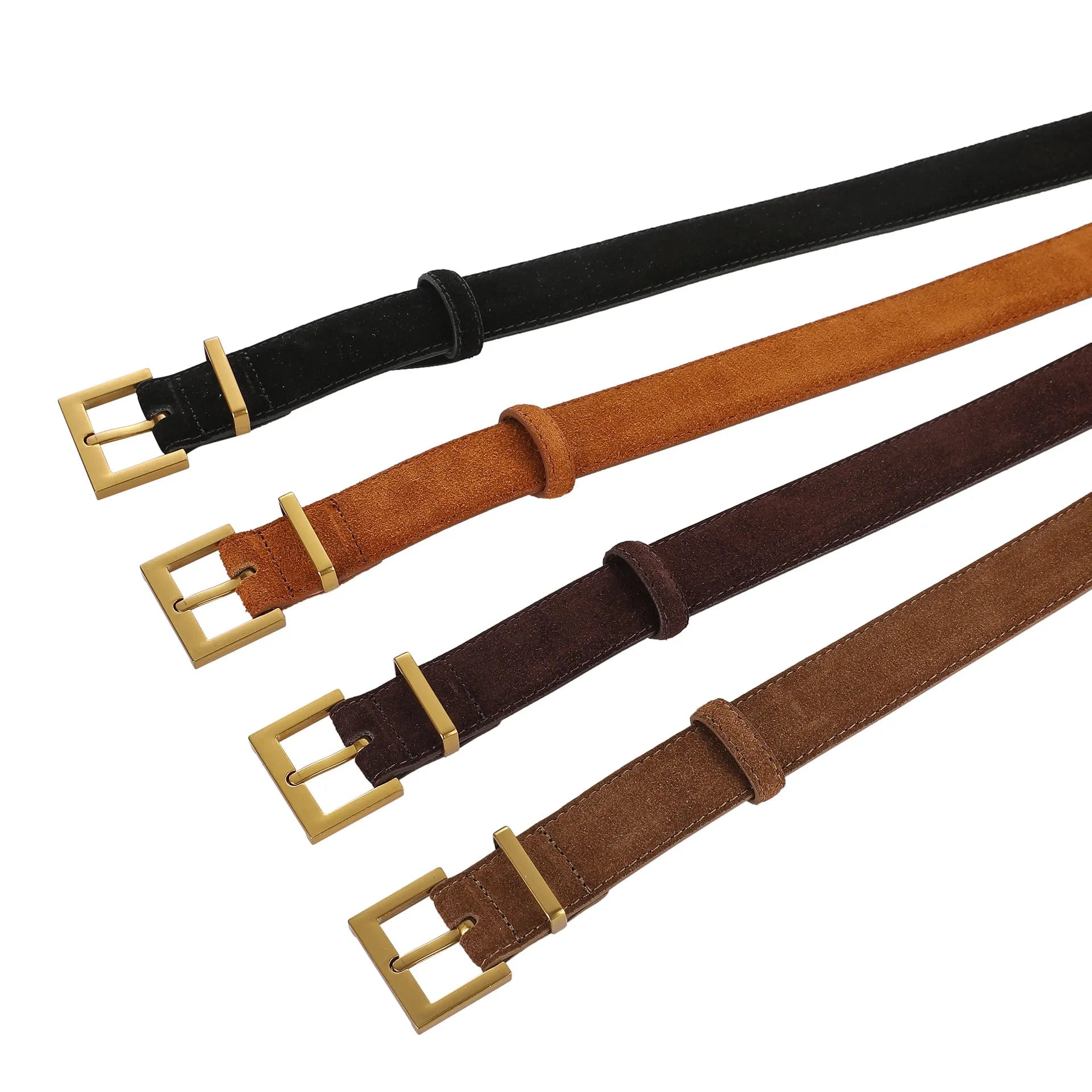Ladies' black genuine leather belt with a silver quadrilateral pin buckle on a 100cm length.