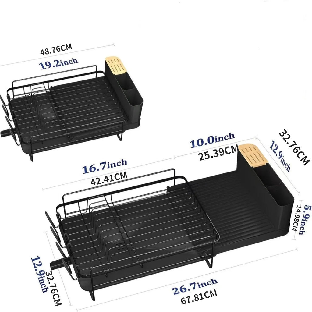 Retractable kitchen dish drying rack for cutlery and cups
