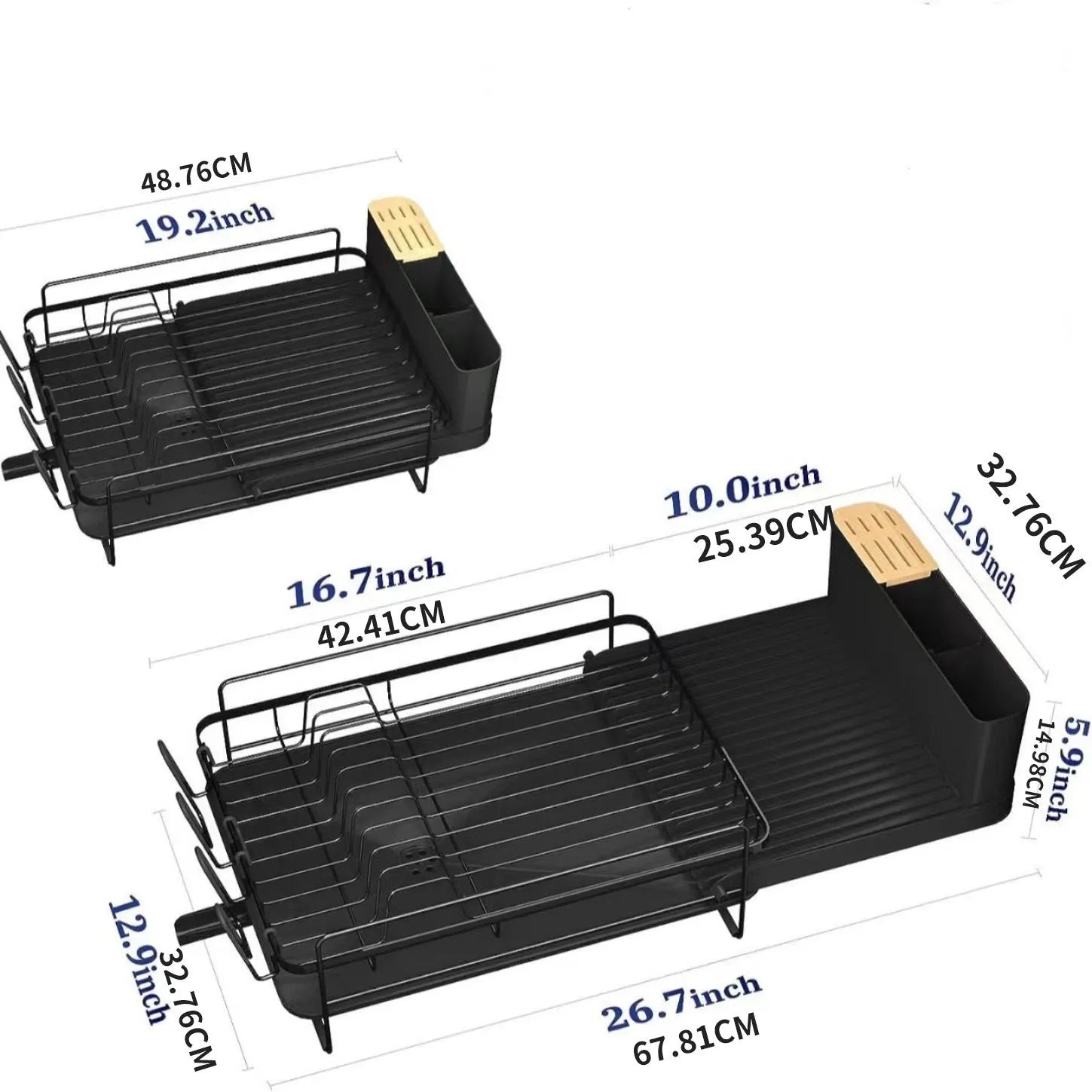 Retractable kitchen dish drying rack for cutlery and cups