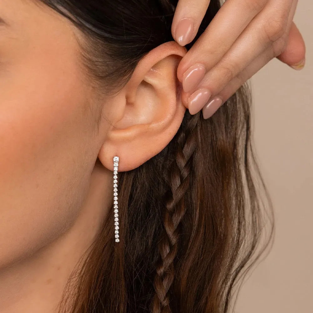 Women's stainless steel zircon earrings with geometry lines design in gold colour