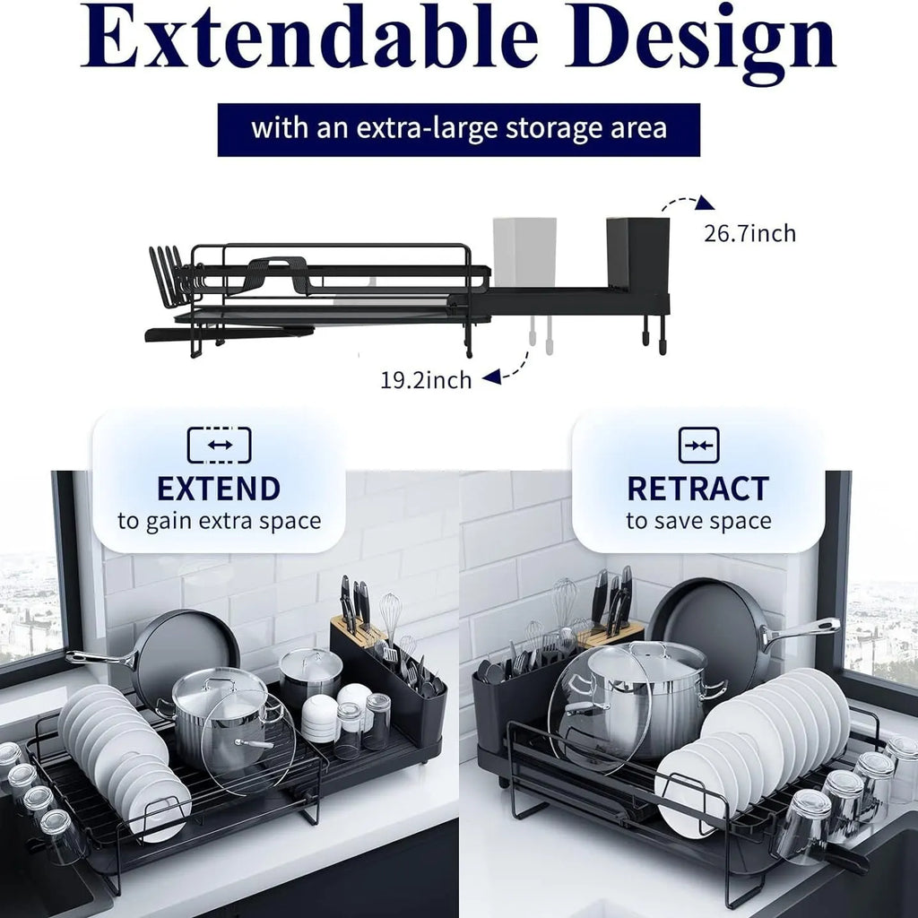 Retractable kitchen dish drying rack for cutlery and cups