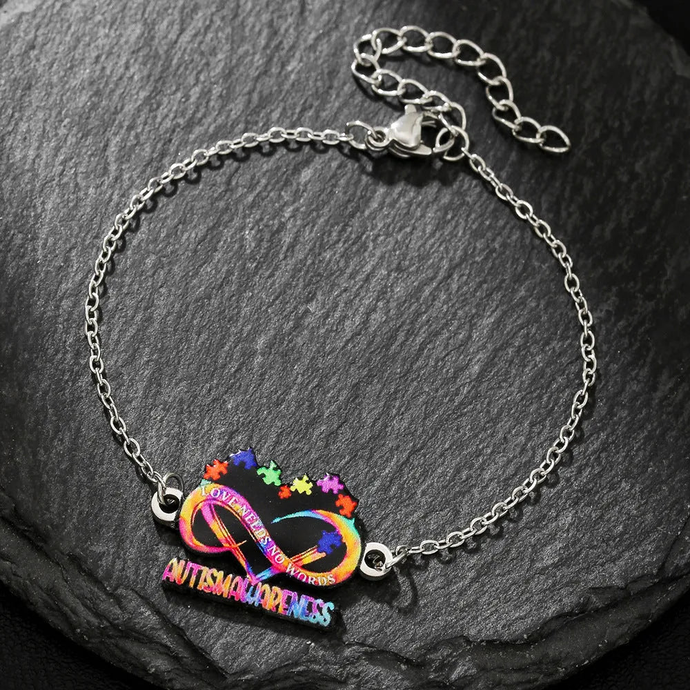 Stainless steel necklace and matching bracelet set with colour printing for women
