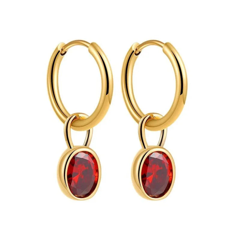 Women's copper retro oval zircon earrings showing ellipse shape in six colour variations