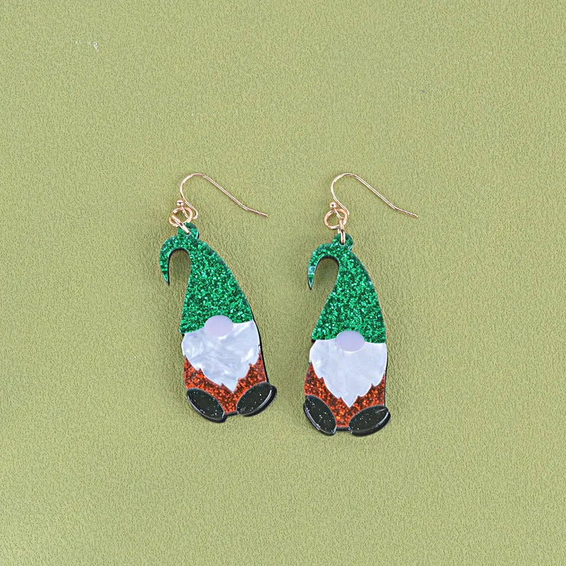 Acrylic Santa Claus cartoon earrings in red and green hat styles
