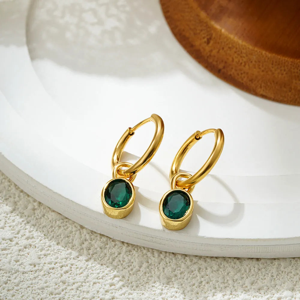 Women's copper retro oval zircon earrings showing ellipse shape in six colour variations