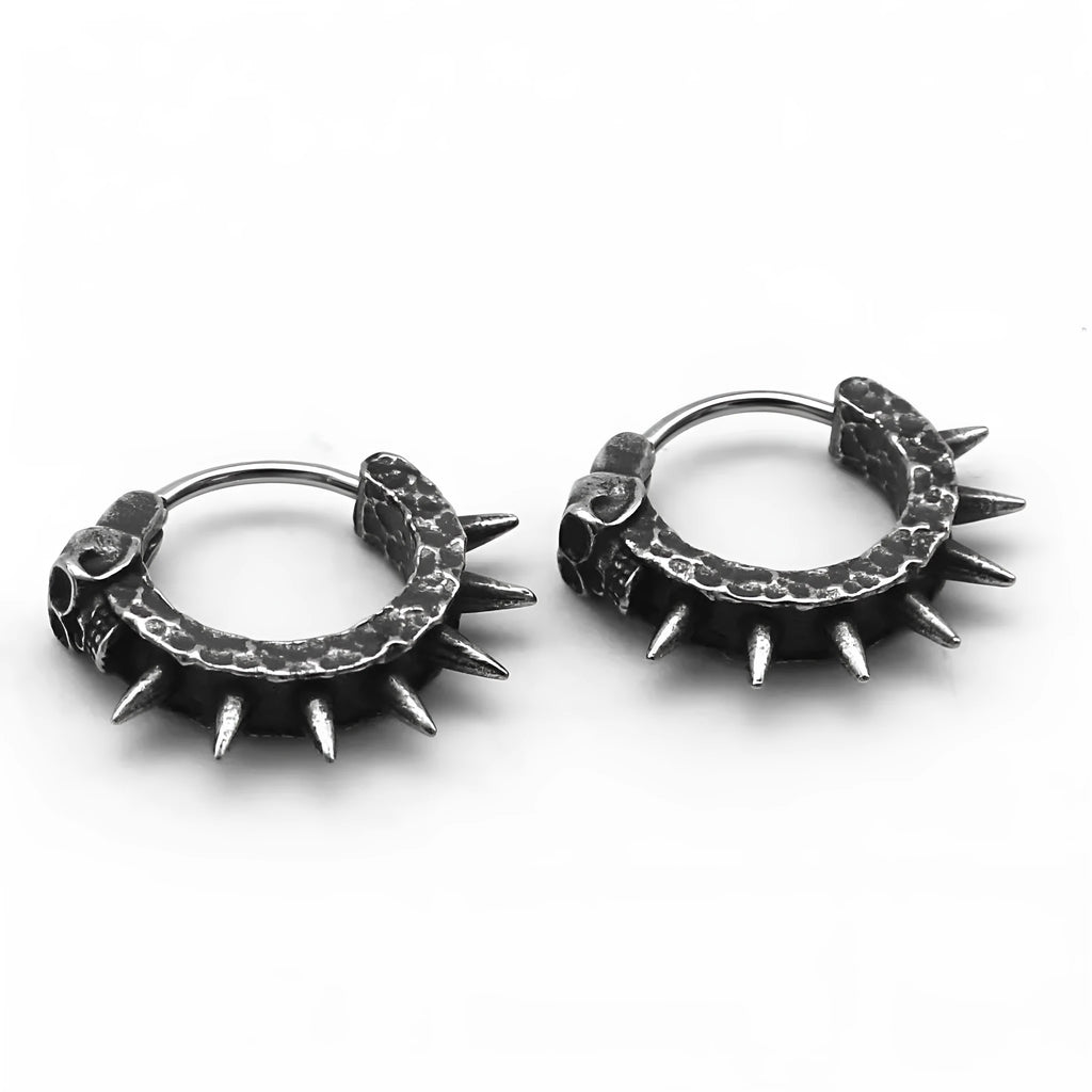 Retro black punk motorcycle stud earrings with geometry shape in alloy and copper plastic