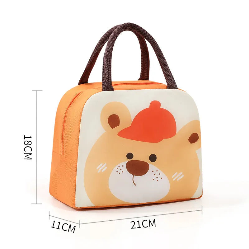 Cartoon aluminium foil insulated lunch box bag in orange bear design