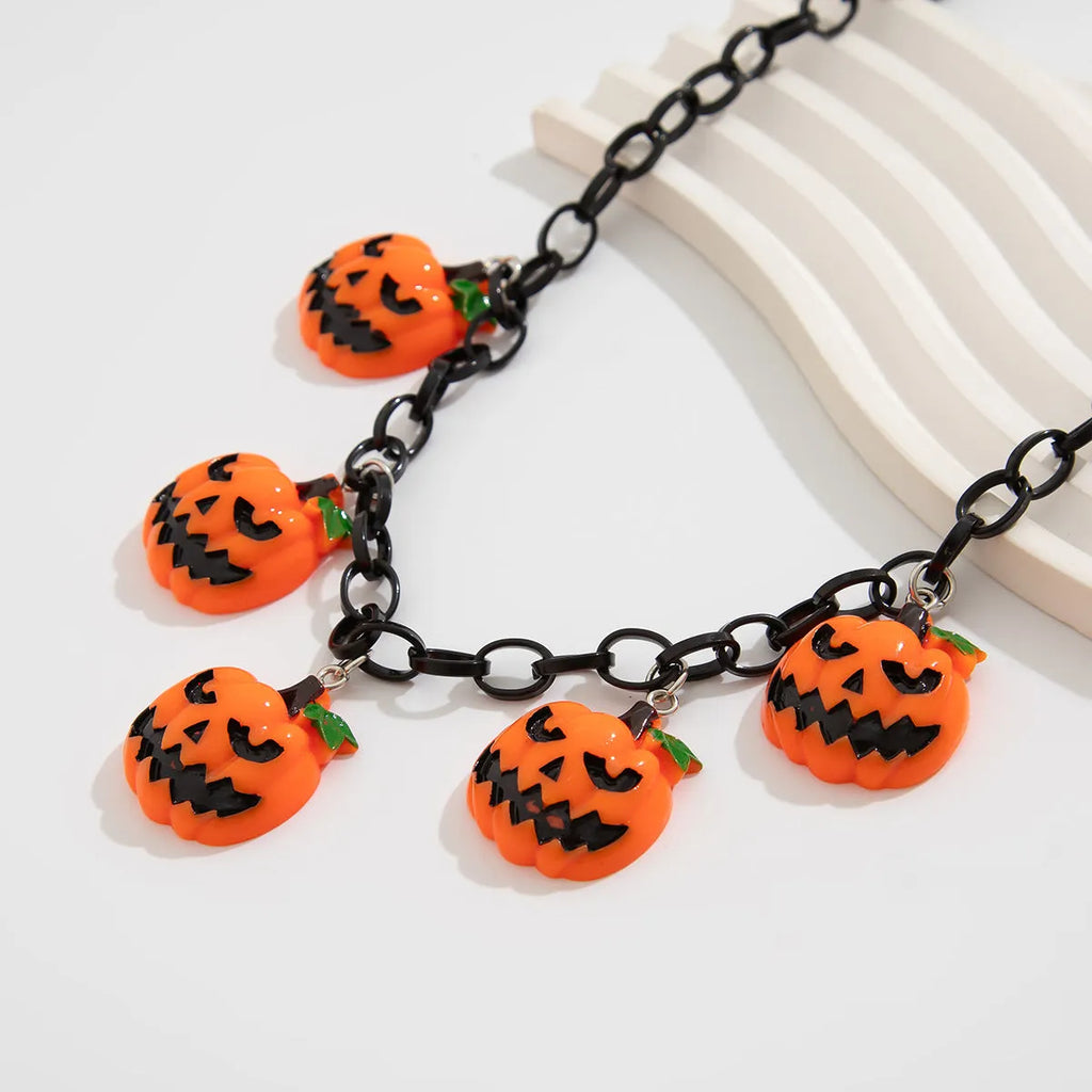 Halloween ghost pumpkin necklace with acrylic cartoon character pendant on plastic chain
