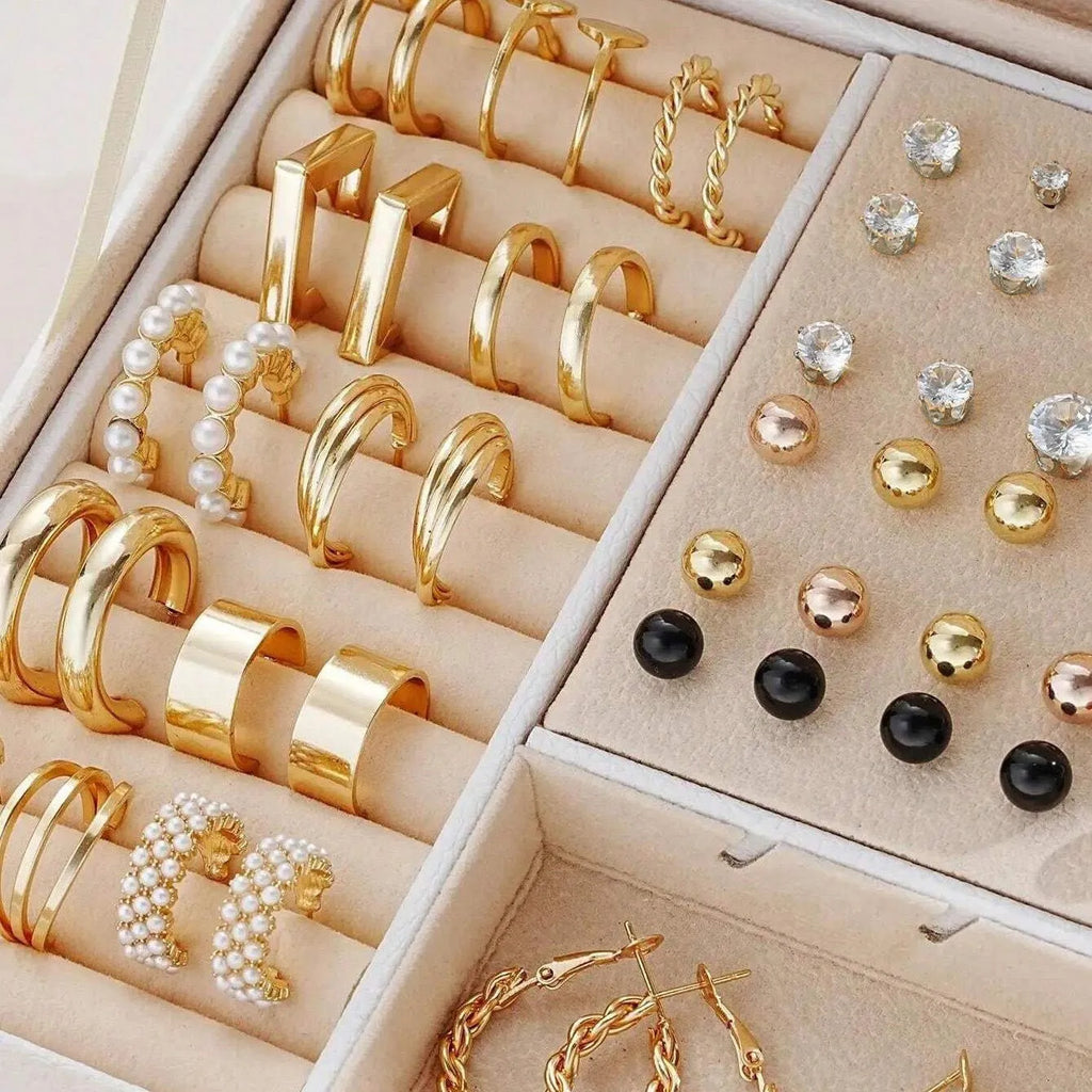 108-piece geometric alloy earring combination set with electroplated gold and yellow finishes