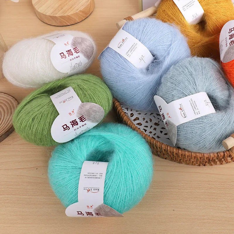 Mohair wool ball for DIY scarf knitting kit in choice of 34 colours including white, grey, red, blue, and green